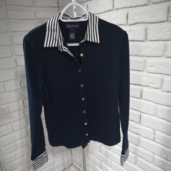 Jones New York Signature Ladies Navy Button Front Sweater - Picture 1 of 9